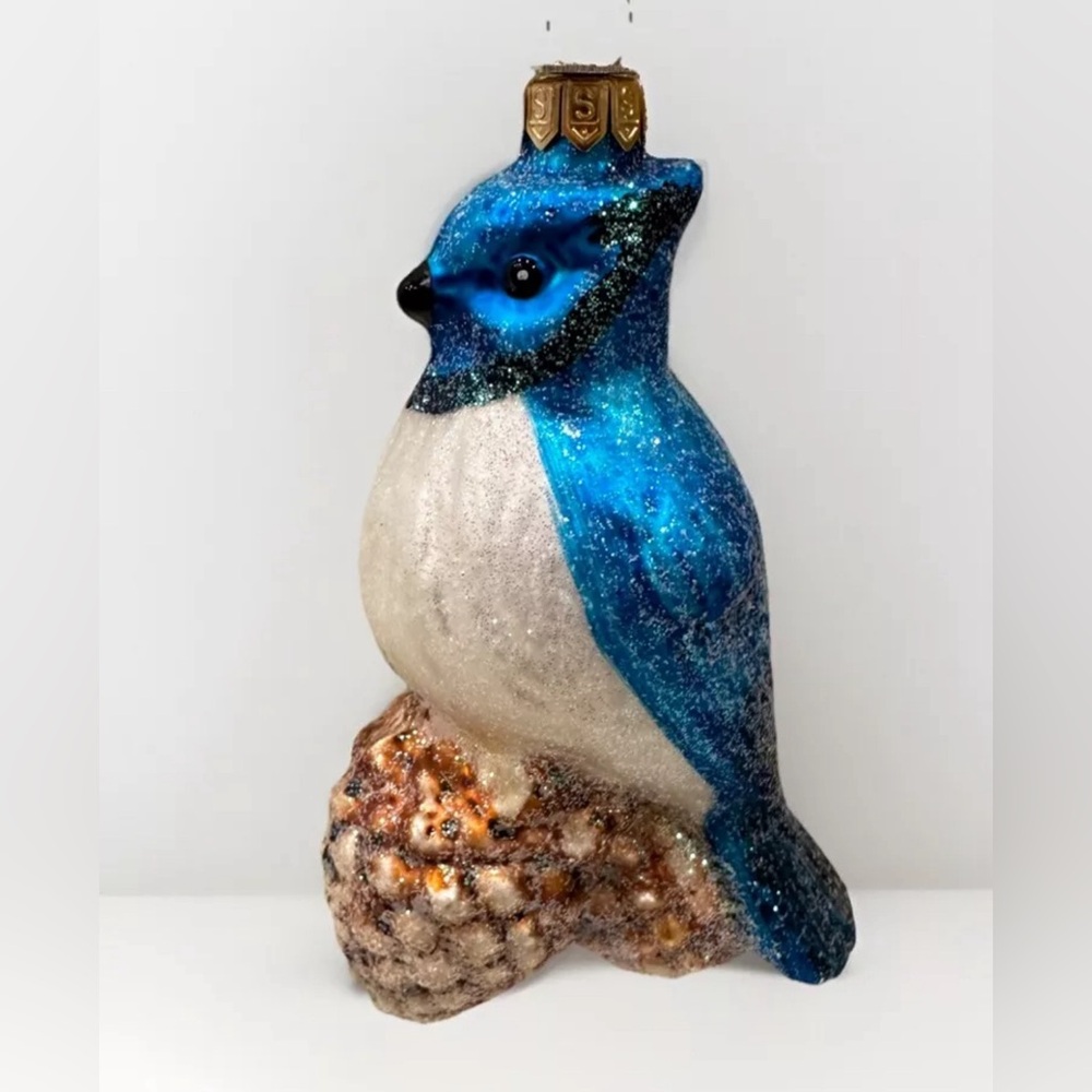 Kurt Adler, Nobel Gems -Blue Cardinal & Pinecone Christmas Ornament